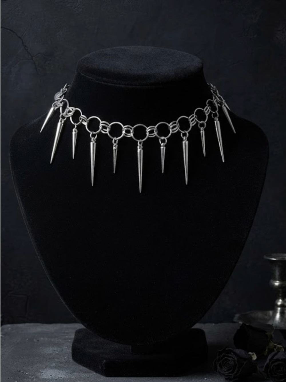 Hand Crafted Silver Spike Choker Necklace - Picture 2 of 5